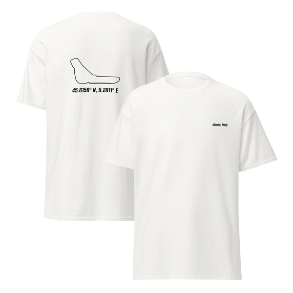 Monza, Italy Coordinates White Tee